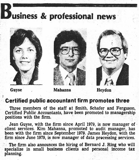 Smith Schafer news paper clipping of accountants