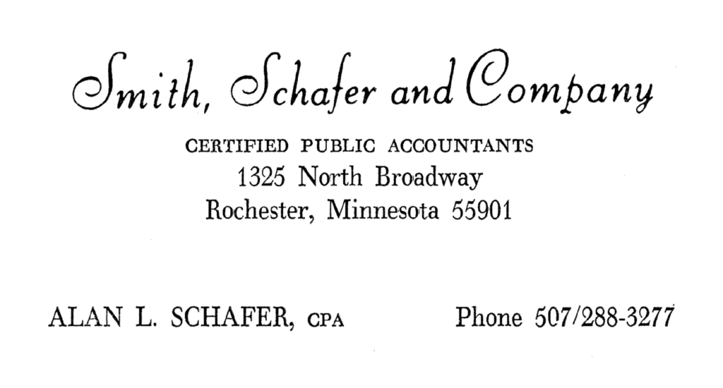 Smith Schafer original business card